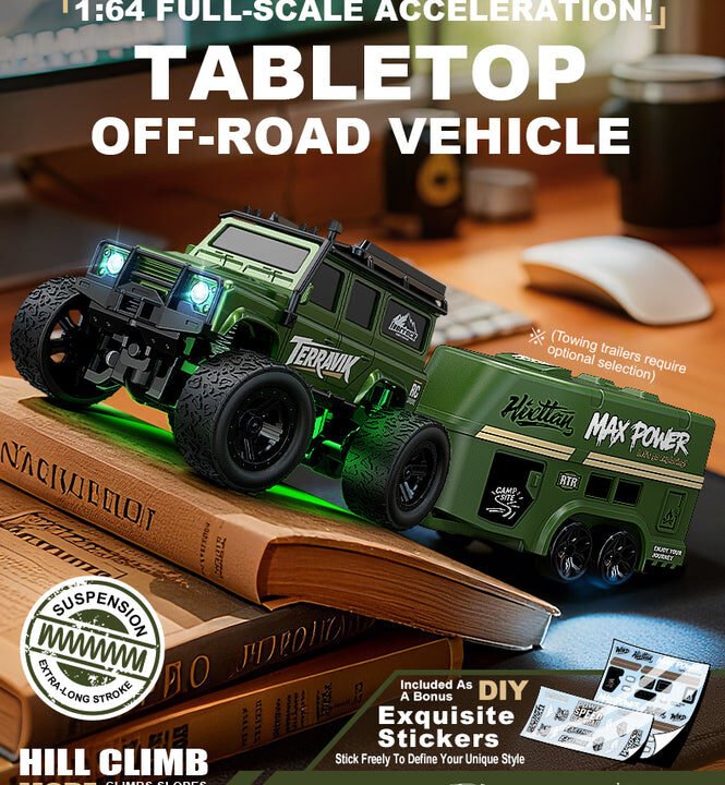 1:64 Scale Mini Desktop RC Crawler - High-Speed Remote Control Off-Road Vehicle Toy with Type-C Charging